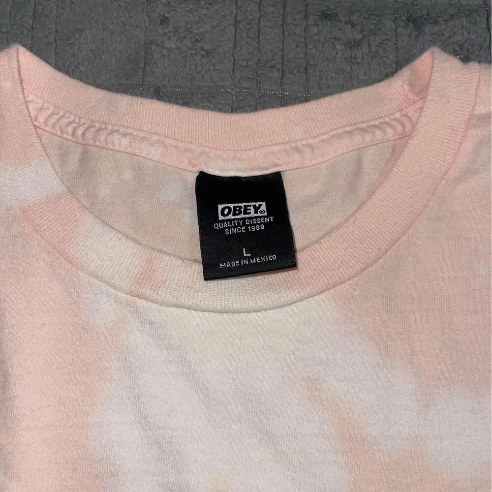L - OBEY Peach White Tie Die S/S T Shirt - Picture 2 of 2